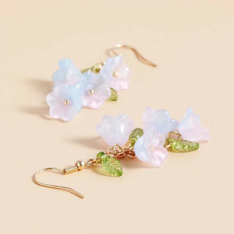 Charming Kawaii Floral Bell Orchid Choker & Earrings Set ๐ธโจ - Enamel & Pearl Jewelry for Women, Perfect Wedding Gift!