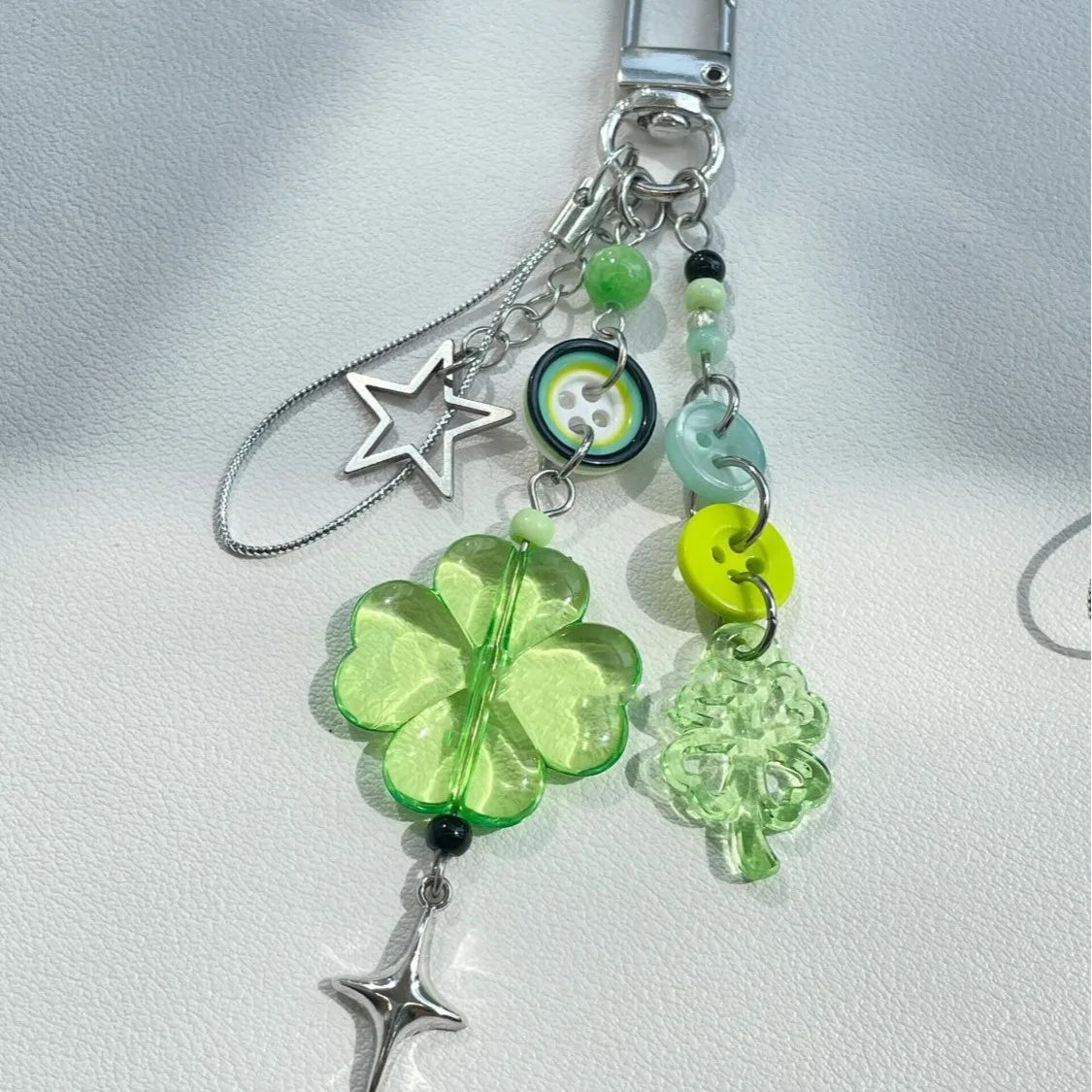 Delicate Pink Green Crystal Lucky Plant Keychain Charm 🍀🌸 Cute Phone Ornament