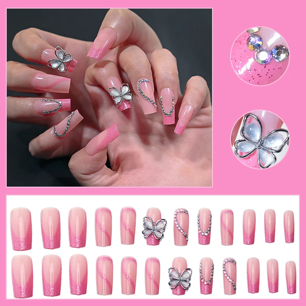 Kawaii Blush Pink 3D Bowknot & Pearl Press-On Nails πβ¨ | 24pcs Adorable Fake Nail Tips for Cute DIY Manicures!