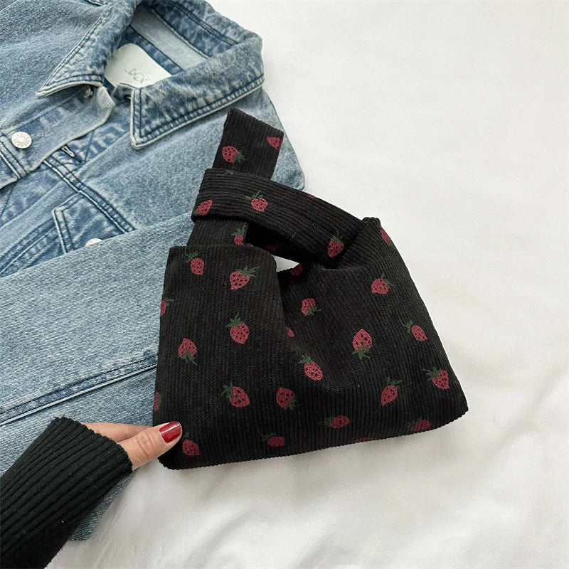 π Adorable Strawberry Delight Tote Bag π Cute Corduroy Handbag for Trendy Ladies! - Pixie Quill