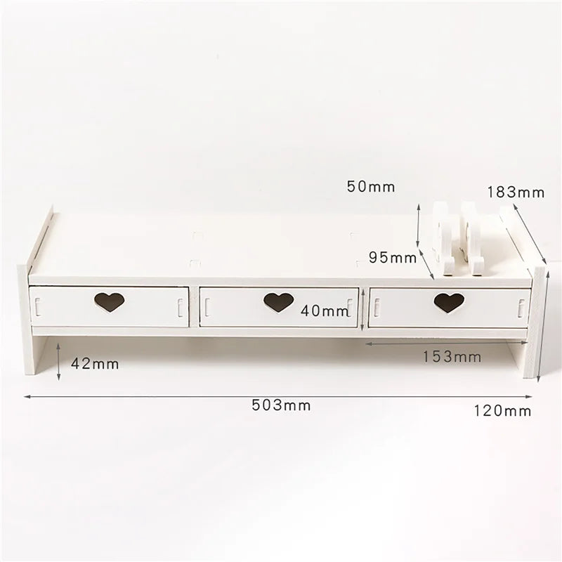 Kawaii Pink & White Heart Drawer Desk Organizer πβ¨ - Cute Monitor Riser & Stationery Holder for Students!