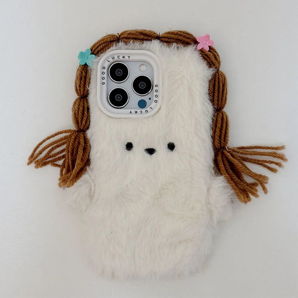 Kawaii 3D Plush Flower Puppy Phone Case πΈπΆ for iPhone 15/16/14/13/12 - Shockproof Bumper Cover! πβ¨