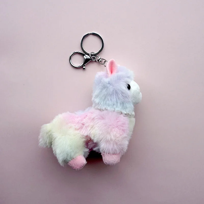 Kawaii Plush Alpaca Keychain π¦β¨ - Adorable Rainbow Animal Bag Charm for Women ππ