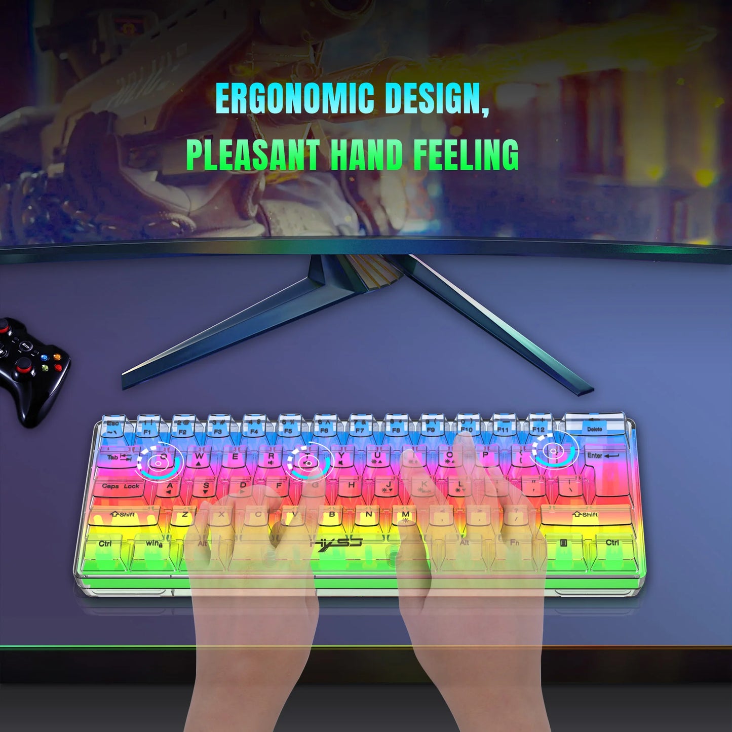 Kawaii HXSJ 60% Transparent Gaming Keyboard 🌈✨ | RGB Backlit & Waterproof 61 Keys for PC/Mac 🎮💖