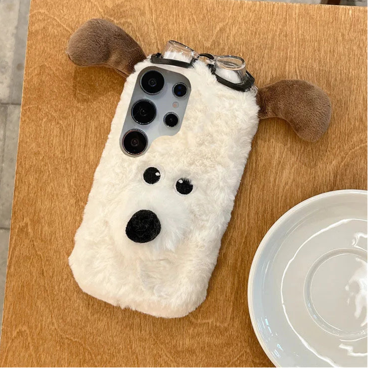 Kawaii 3D Plush White Dog Case for Samsung Galaxy π±πΆ | Cute & Cozy Winter Silicone Cover