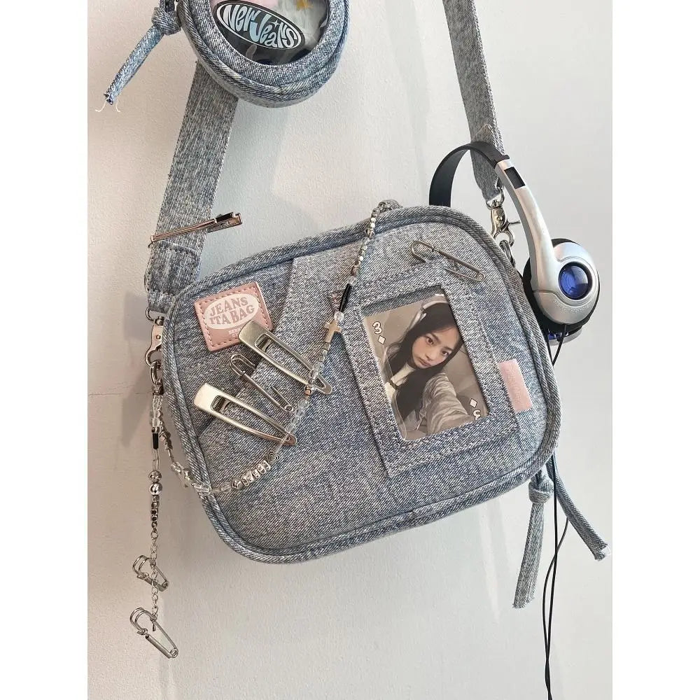 Kawaii Vintage Denim Baguette Bag πβ¨ Cute Crossbody Handbag for Women π