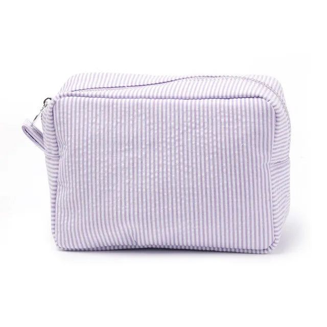 Kawaii Personalized Seersucker Makeup Bag πβ¨ | Custom Embroidered Name | Cute Bridesmaid Gift ππ