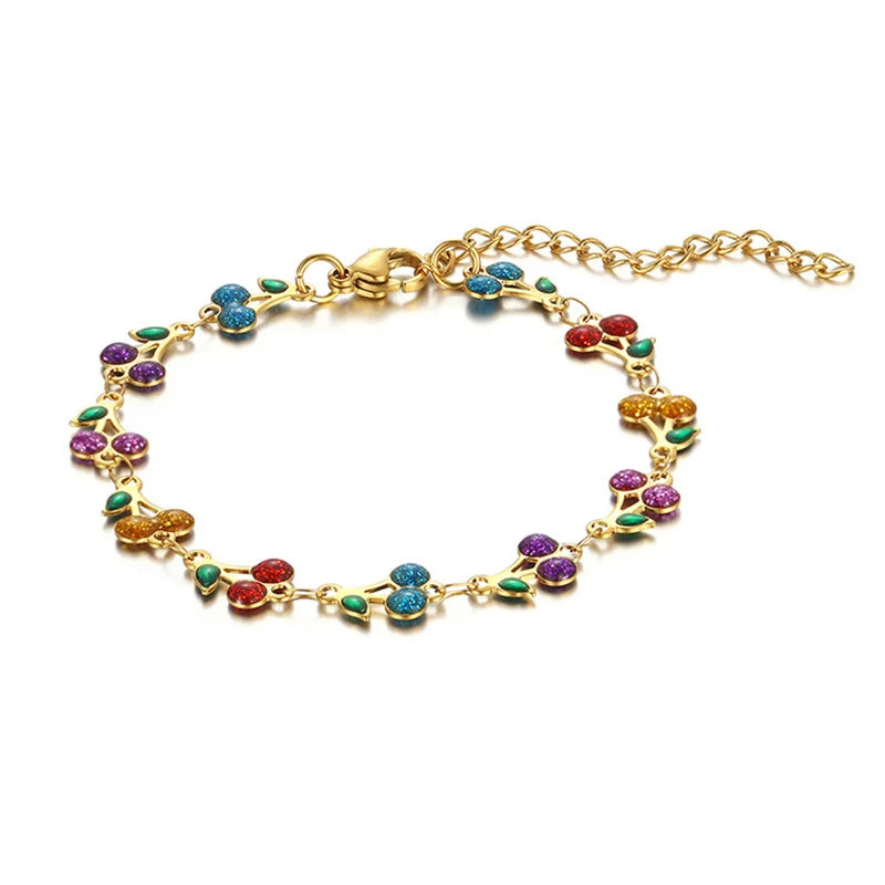 Kawaii Cherry Blossom Charm Bracelet πβ¨ - Adorable Stainless Steel Jewelry for Women & Girls, Perfect for Parties & Gifts! ππ