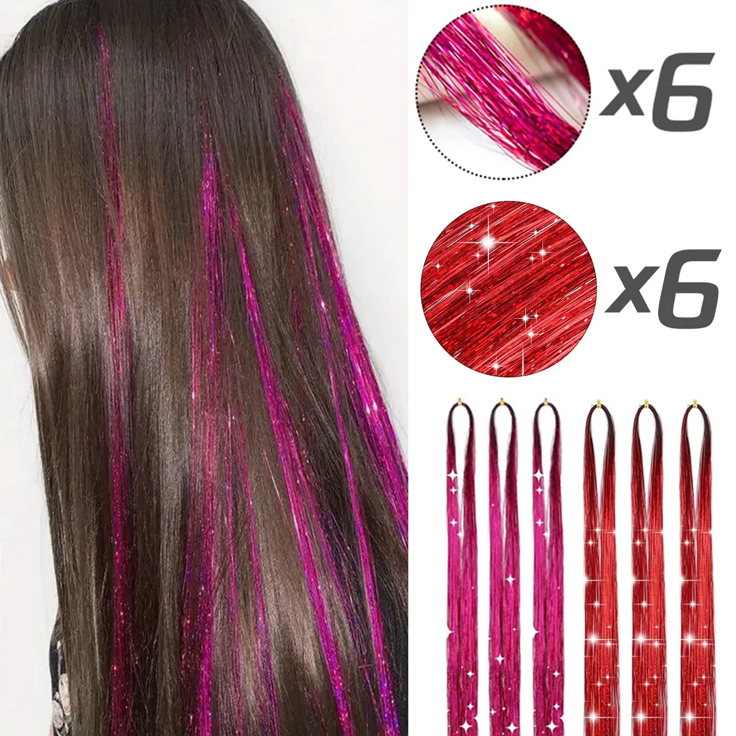 ✨Sparkly Fairy Hair Tinsel Set 🌈12 Shimmering Strands for Whimsical Hairstyles 🎉 Perfect for Parties & Festivals! 🦄✨