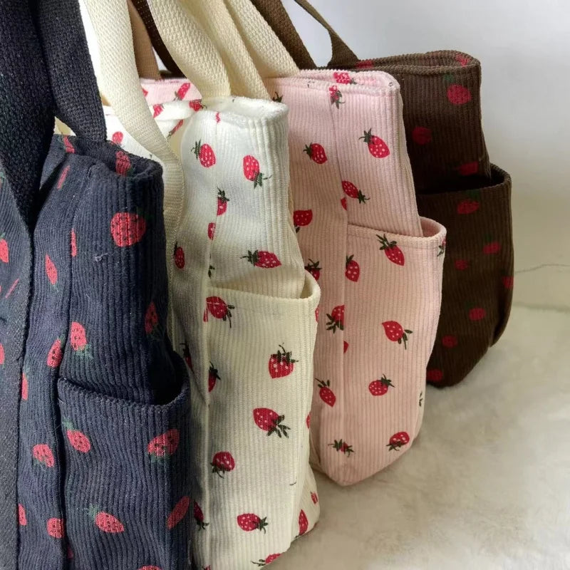 Kawaii Strawberry Corduroy Tote Bag πβ¨ | Stylish & Versatile Shoulder Bag for Women! πΌπ