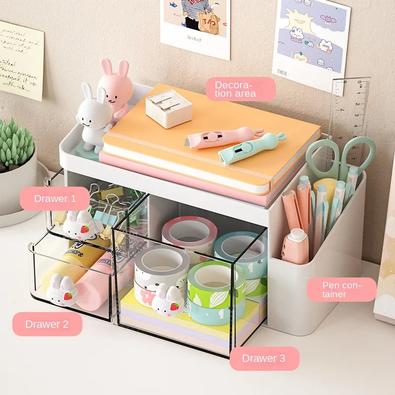Kawaii Clear Desk Organizer πβ¨ - Cute Multi-Functional Storage Box for Stationery & Accessories! πΆπ