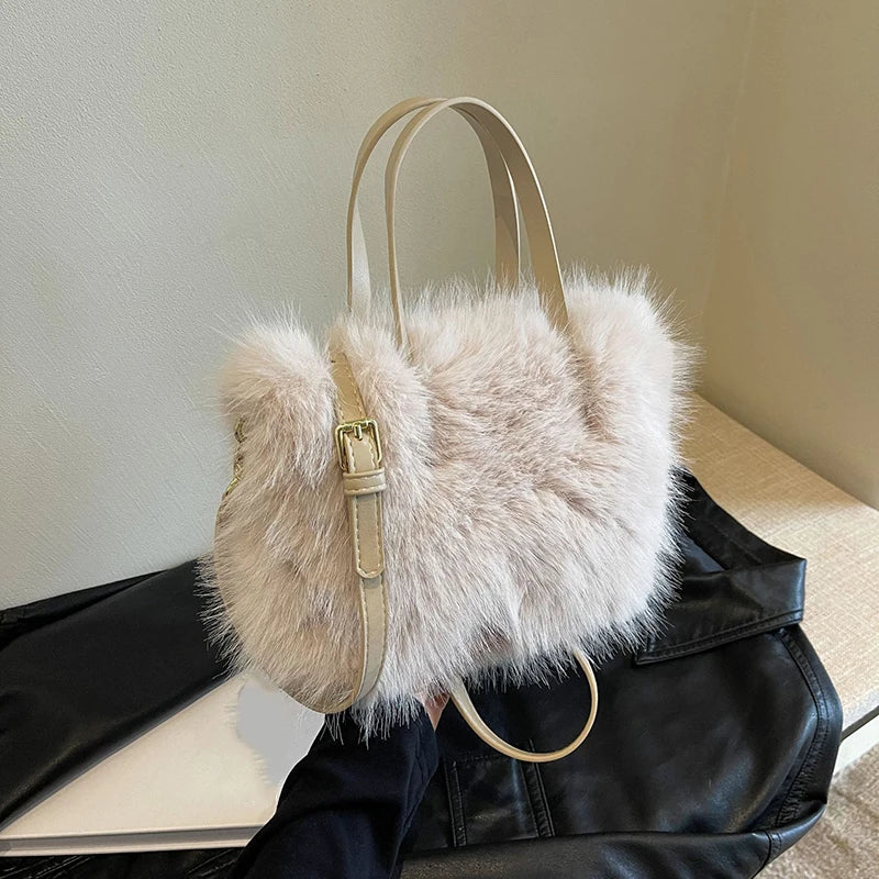 Kawaii Plush Faux Fur Bucket Tote πΎβ¨ | Soft Winter Women's Handbag ππΈ | Adorable Crossbody Shoulder Bag for Cozy Style!