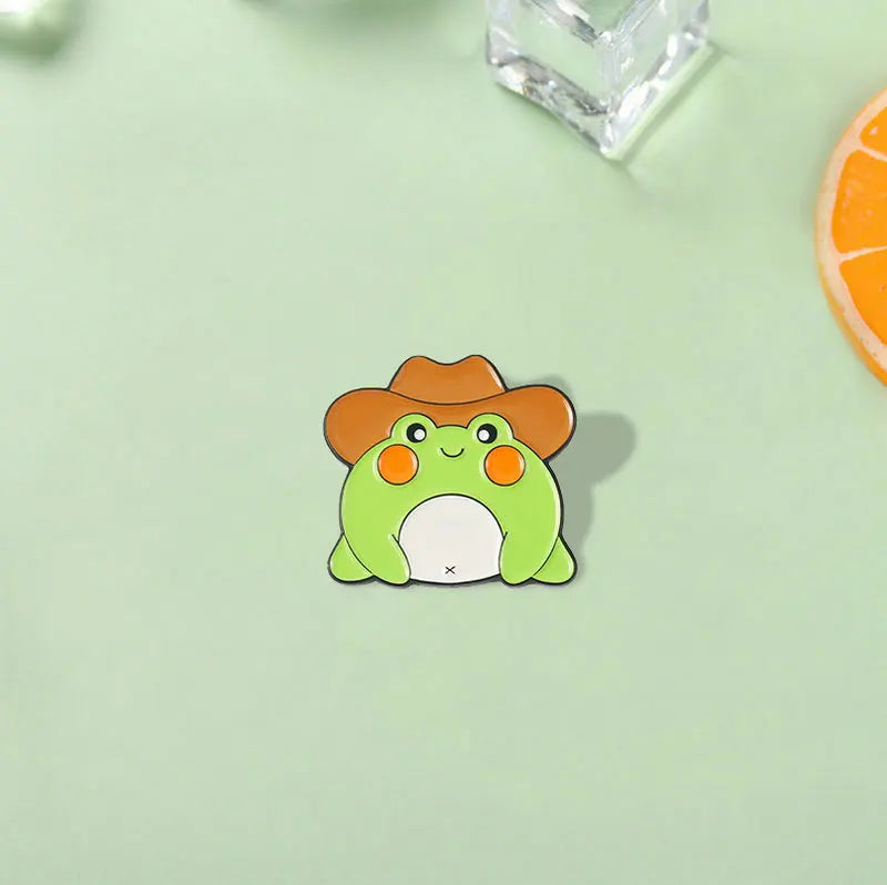 Kawaii Cowboy Hat Frog Enamel Pins πΈπ© - Cute Froggy Brooches for Bags & Clothes, Fun Animal Jewelry Gift for Kids & Friends!