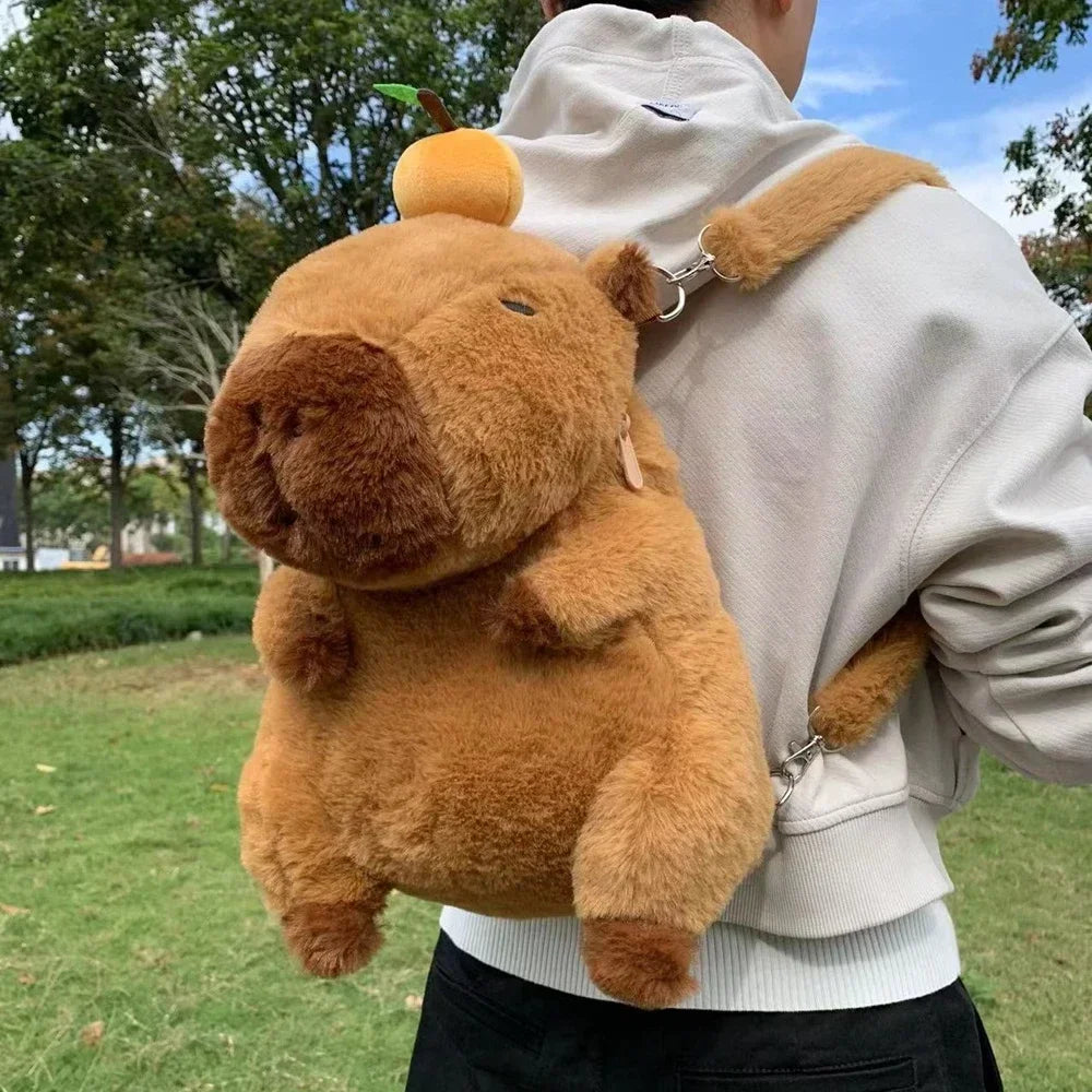 Kawaii Capybara Plush Backpack πΎπ - Adorable Strawberry Hat Turtle Design, 33cm Stuffed Toy Pendant!