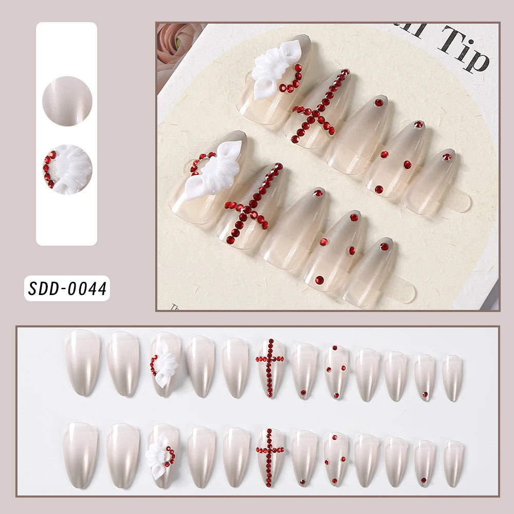 Kawaii Blush Pink 3D Bowknot & Pearl Press-On Nails πβ¨ | 24pcs Adorable Fake Nail Tips for Cute DIY Manicures!