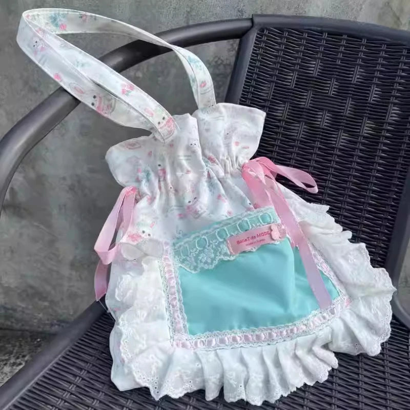 Kawaii Y2K Floral Bunny Bag πβ¨ Drawstring Pleated Chic Shoulder Tote for Women