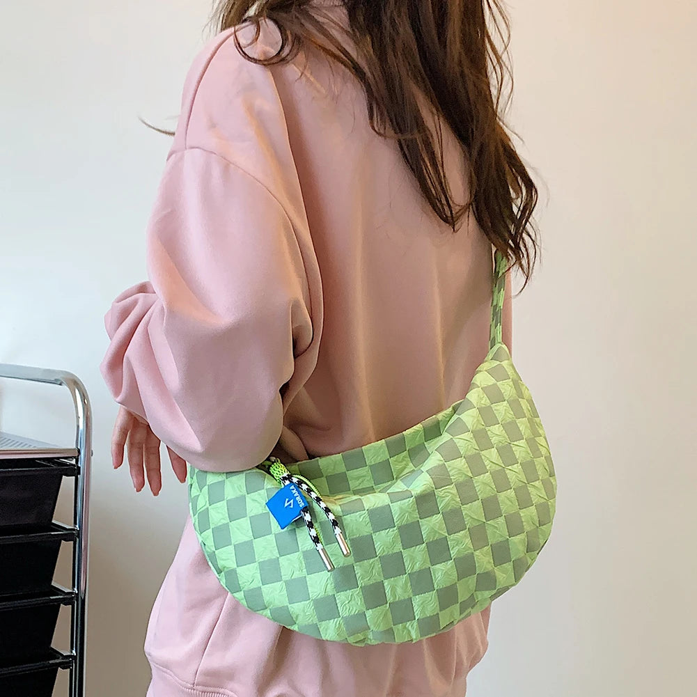 Kawaii Plaid Half Moon Messenger Bag πβ¨ Cute & Casual Shoulder Bag for Weekend Adventures! ππ