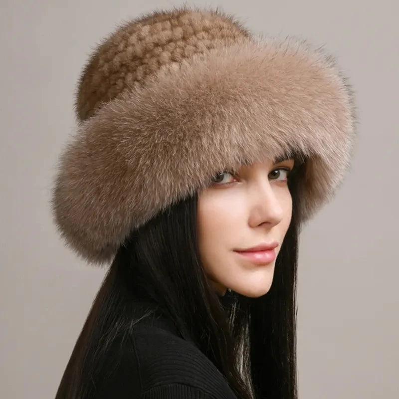 Kawaii Handmade Knitted Mink & Fox Fur Beanie πβ¨ | Luxury Winter Hat for Stylish Women π§£βοΈ