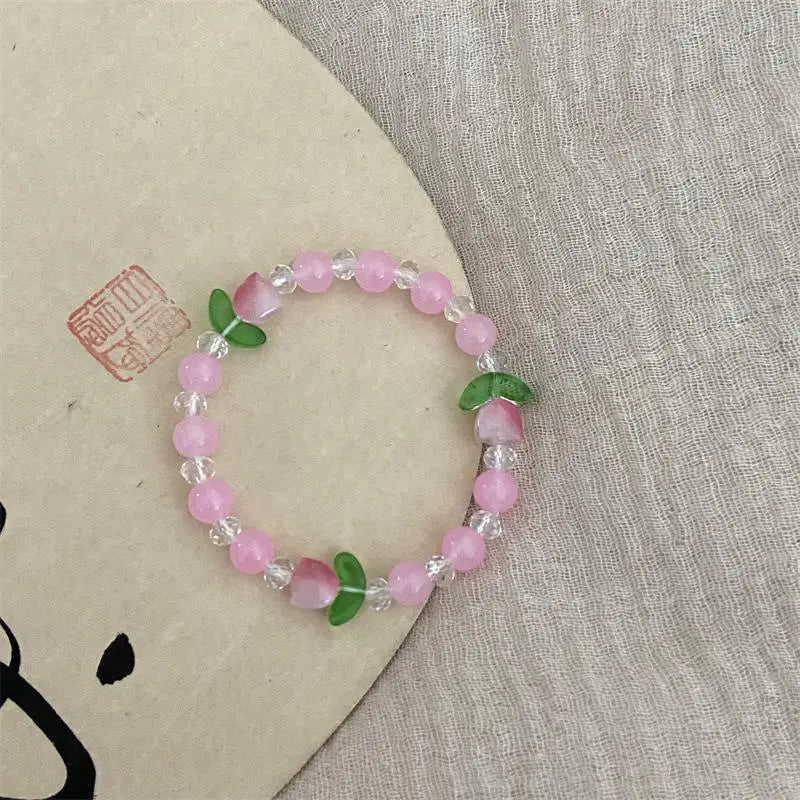 🌼 Kawaii Colorful Crystal Bead Bracelet ✨ Sweet Tulip Charm for Trendy Girls 💖 Aesthetic Jewelry Delight!