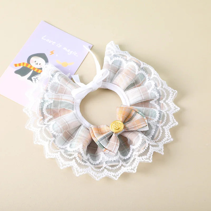 β¨ Elegant Pearl & Lace Pet Bib π Chic Ribbon Scarf for Pawsome Parties πΎπ