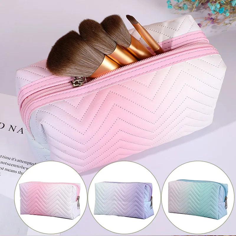 Kawaii Gradient Makeup Pouch πβ¨ | Stylish PU Leather Cosmetic Bag for Travel & Essentials ππ