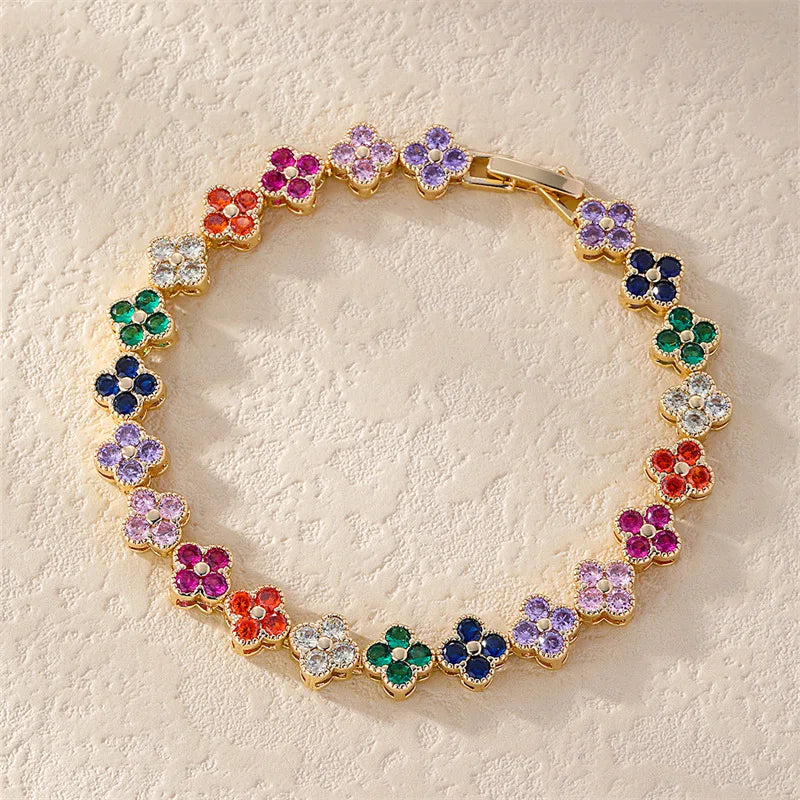 Kawaii Colorful Floral Zircon Bracelets πΈβ¨ | ZAKOL's Playful Party Jewelry for Women π
