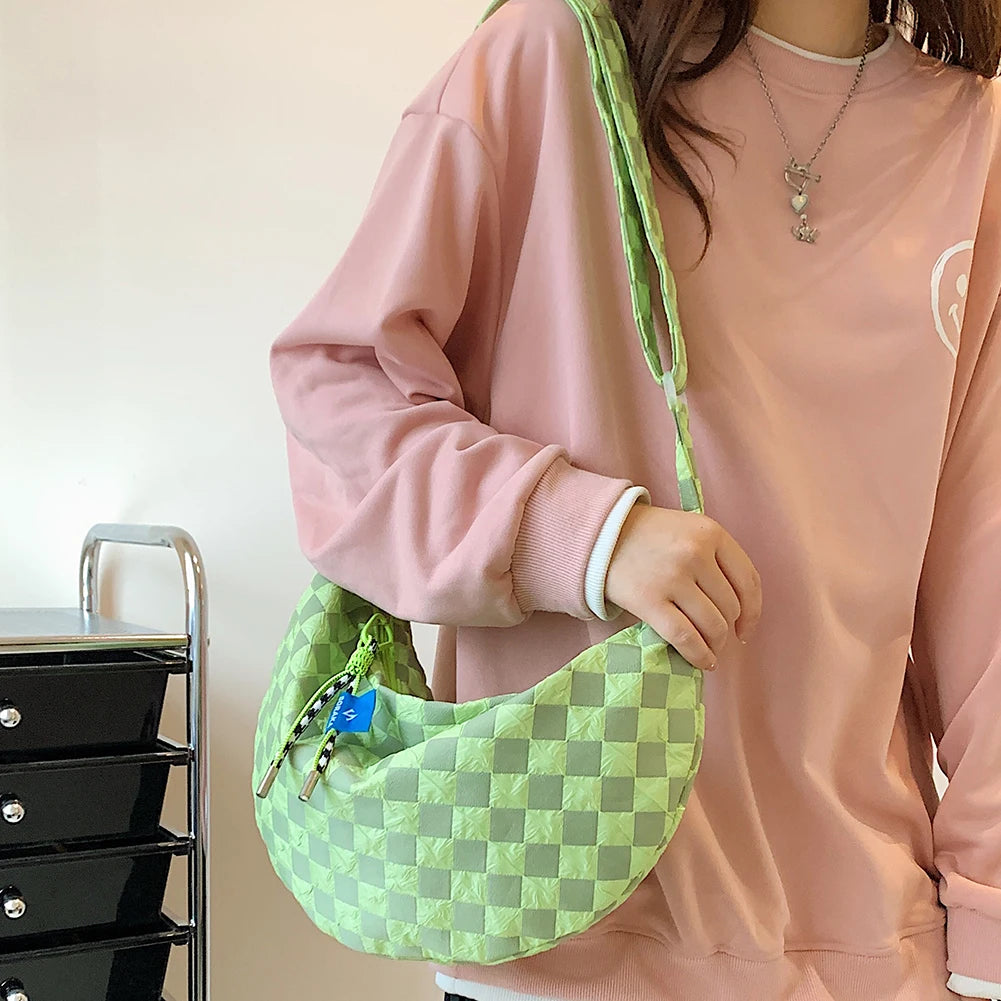 Kawaii Plaid Half Moon Messenger Bag πβ¨ Cute & Casual Shoulder Bag for Weekend Adventures! ππ
