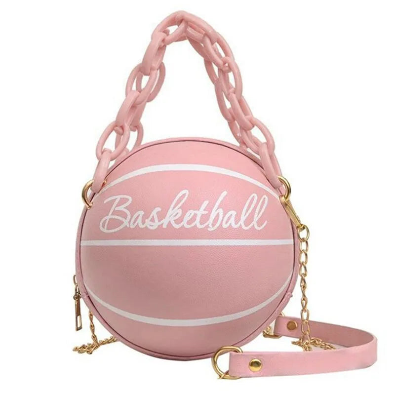 Kawaii Basketball Chic: PU Leather Chain Shoulder Bag ππβ¨ - Trendy Crossbody for Teens!