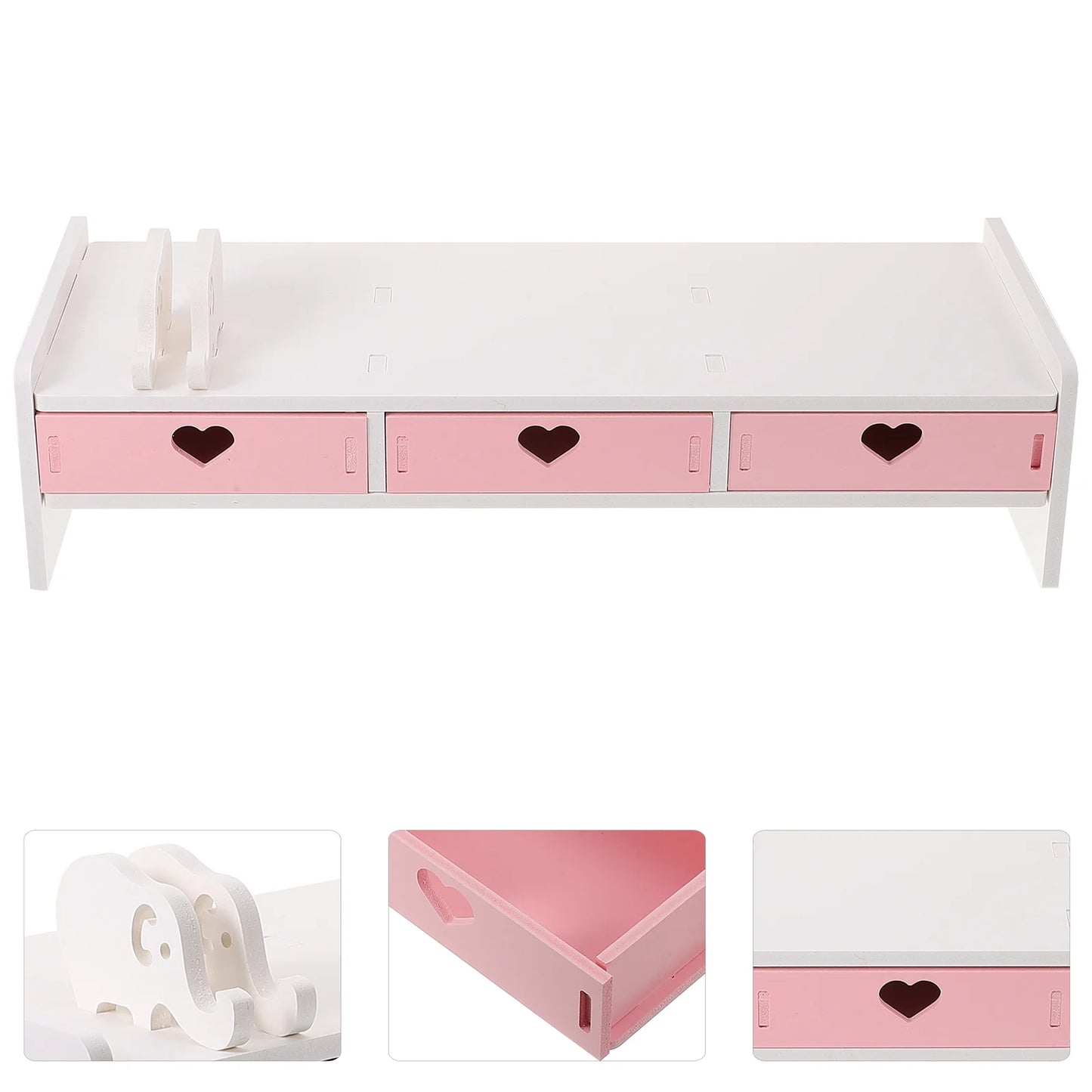 Kawaii Pink Laptop Monitor Stand & Drawer Organizer πΈβ¨ - Cute Desktop Riser for Stylish Offices!