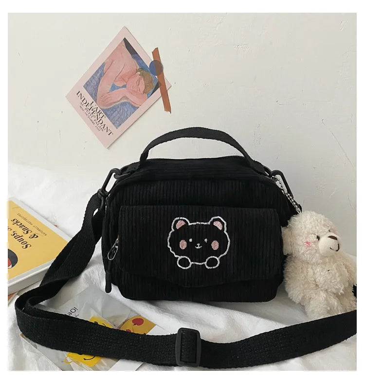 π Cute Teddy Bear Corduroy Crossbody Bag π»β¨ - Personalized Kawaii Shoulder Tote - Pixie Quill