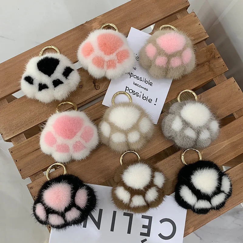 πΎ Cute Cat Paw Keychain Charm π Fluffy Love with Heart π Imitation Mink Magic β¨