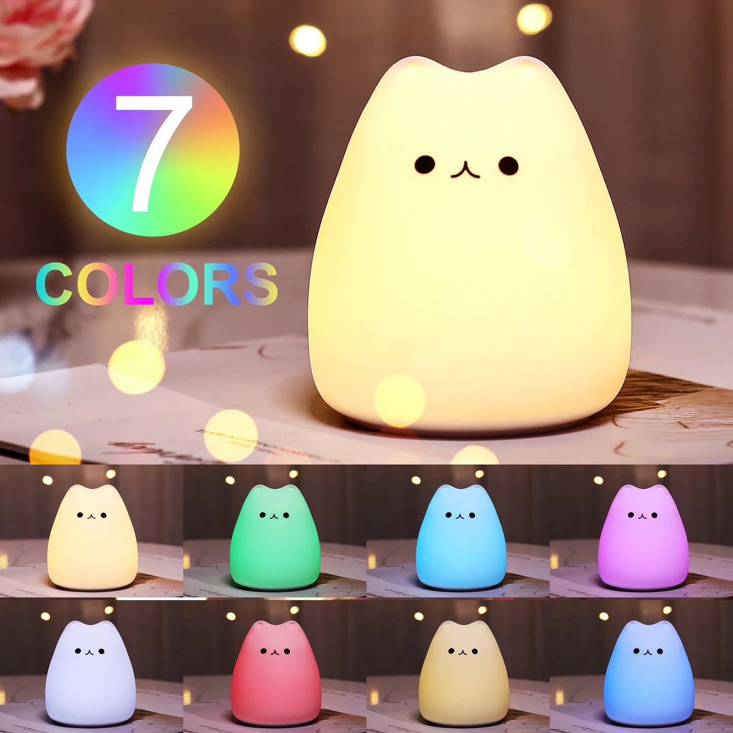 Whimsical Kawaii Cat Color-Changing Night Lamp πβ¨ - Adorable Bedside Buddy for Dreamy Nights! πΎπ