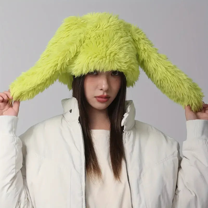 Kawaii Bunny Ears Plush Hat π°β¨ | Cozy Faux Fur Skull Cap for Women - Perfect for Parties & Daily Wear!