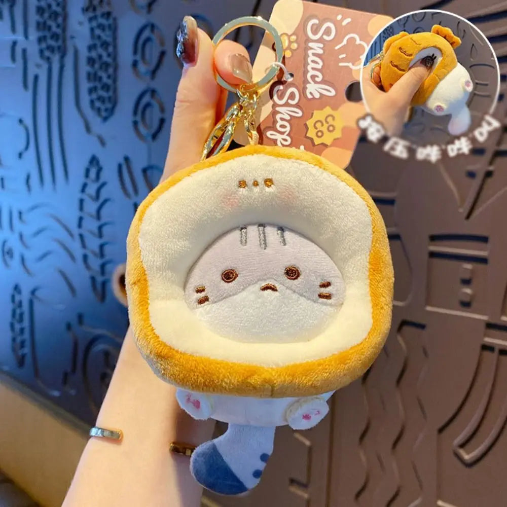 Kawaii Caramel Toast Cat Plush Keychain πΎπ - Adorable Taiyaki & Fried Shrimp Pendant for Food Lovers!