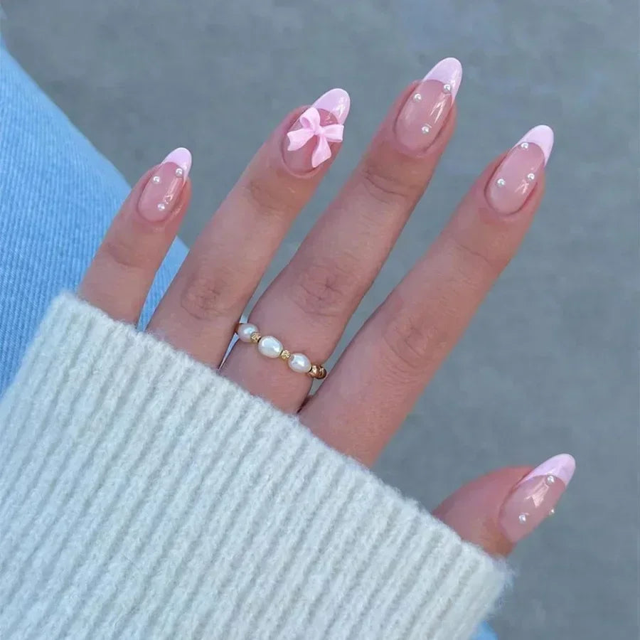 Kawaii 24Pcs Almond Press-On Nails - Cute Designs & Stylish Fake Nail Art! 💅🌟