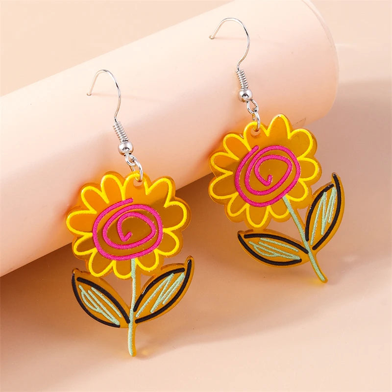Kawaii Handmade Sunflower Drop Earrings ๐ผโจ | Cute Knitted Dangle Hooks for Party & Holiday Gifts ๐๐