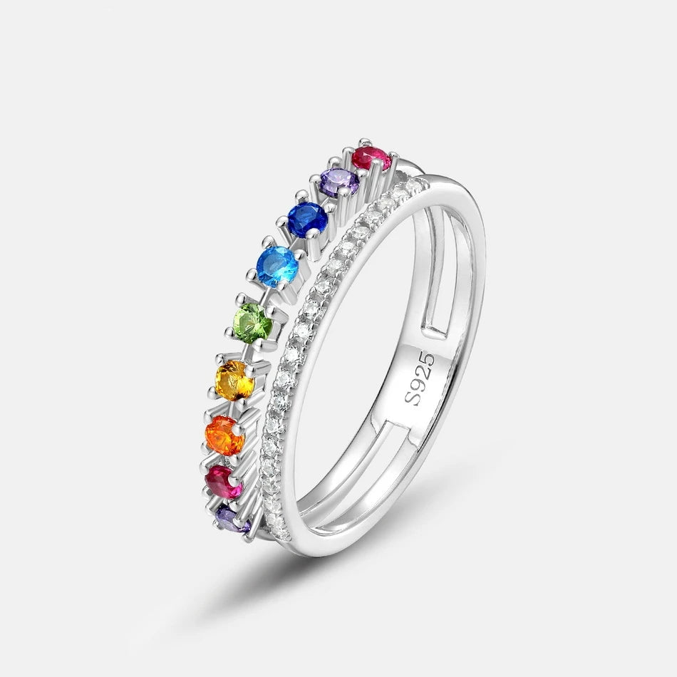 Kawaii Rainbow Love: ALLNOEL 925 Sterling Silver Double Ring with Colorful Zircon ππβ¨