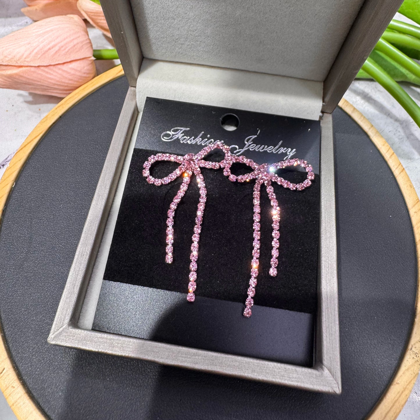 Kawaii Charm ✨ Colorful Rhinestone Bow Dangle Earrings with Long Tassels 🌈 Cute Sparkly Jewelry for Women