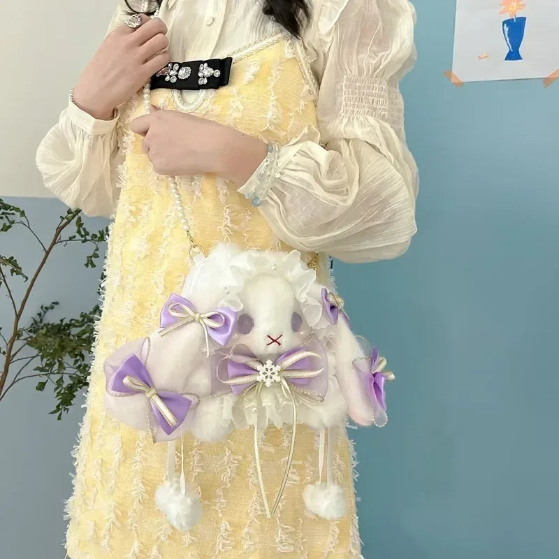 Kawaii Plush Rabbit Shoulder Bag π°β¨ - Adorable Lace Bow Doll Purse for Fashionable Princesses! πΈπ