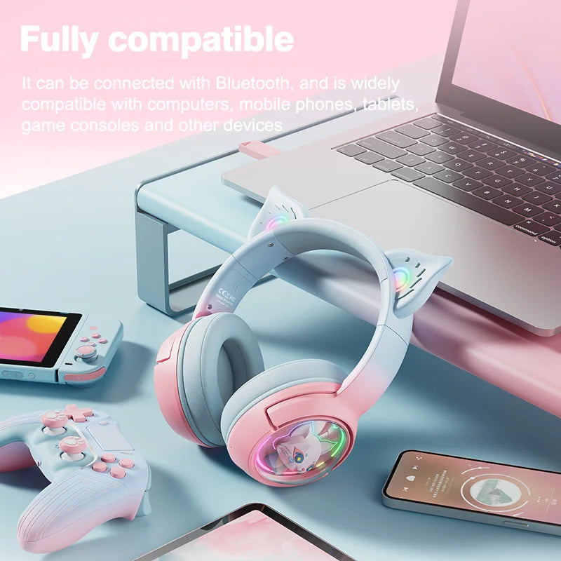Kawaii ONIKUMA B5 Tri-Mode Gaming Headset ๐ฎโจ Cute 3D Cartoon Design with RGB Lighting & Microphone for iPad, Tablet & PS4 ๐พ๐ง