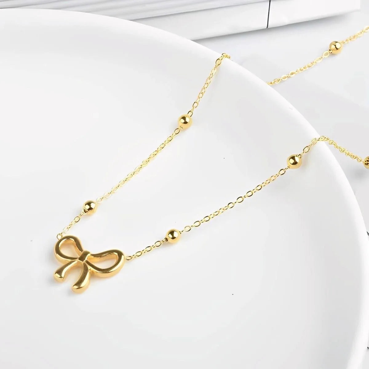 Kawaii Gold Bowknot Pendant Necklace πβ¨ | Cute & Unique Handmade Jewelry for Women ππ