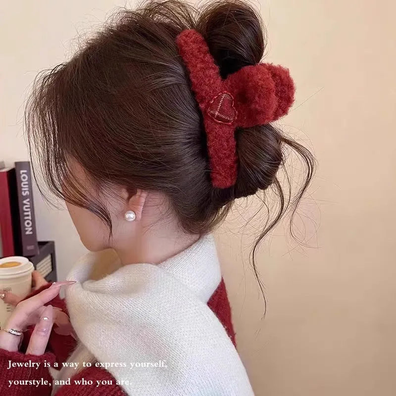 Kawaii Heart Plush Hair Claw Clip π - Adorable Hair Accessory for Long Hair, Perfect for Women & Girls πβ¨