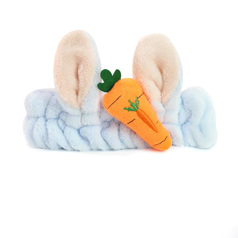 Women Wash Face Makeup Soft Coral Fleece Elastic Headband Head Wrap Cute Rabbit Bow Animal Ears Hairband Girl Hair Accessories