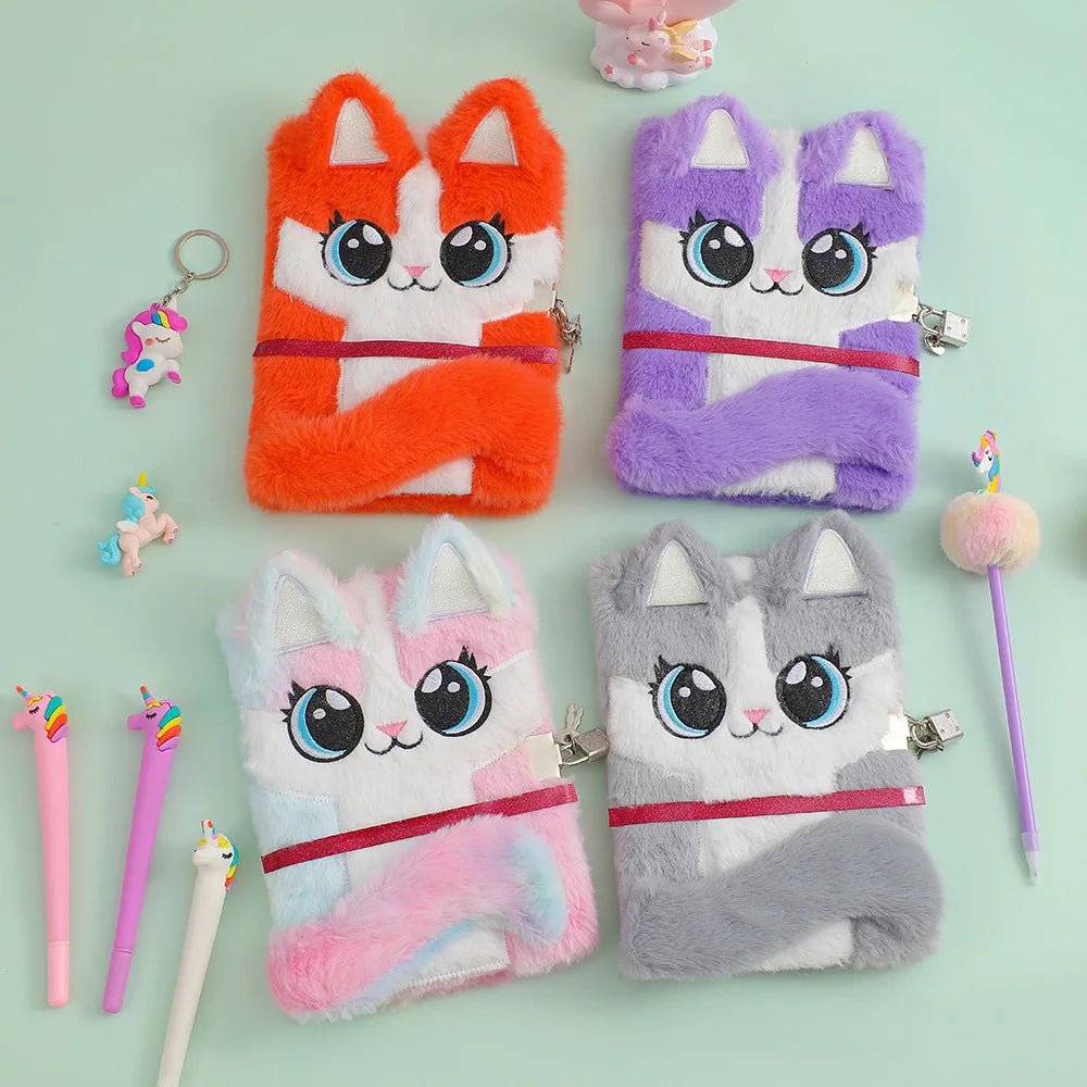 Kawaii Cat Plush Notebook πΎβ¨ | Cute A5 Lock Diary with Adorable Cat Ears π±π | Perfect School Stationery!