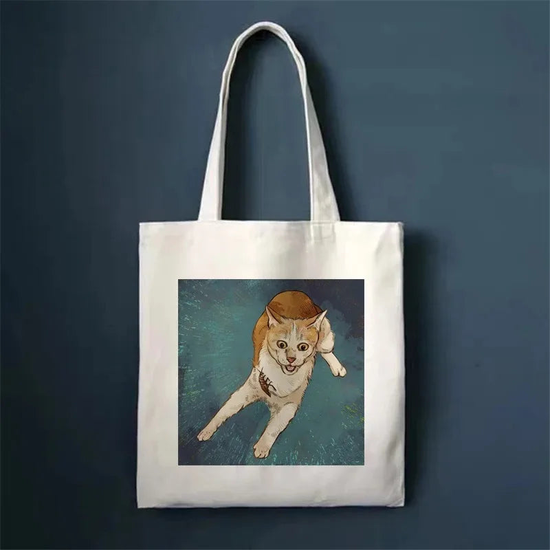 πΎ Whimsical Cat Canvas Tote π - Cute & Eco-Friendly Shopping Bag for Trendy Girls ποΈβ¨ - Pixie Quill