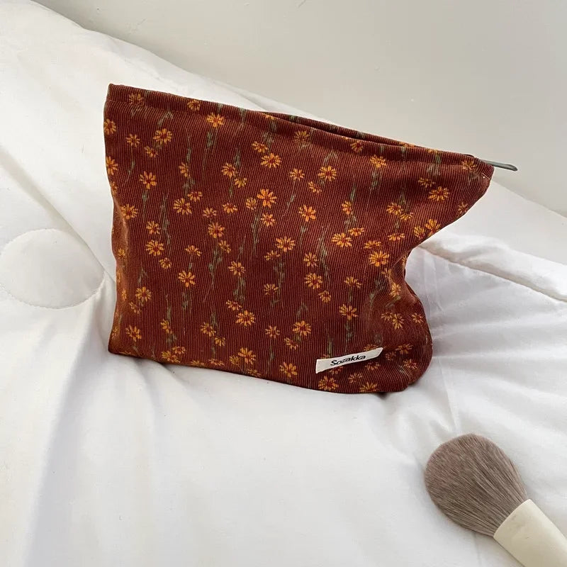 Kawaii Corduroy Flower Makeup Pouch πΈβ¨ | Adorable Travel Cosmetic Bag for Students ππ | Stylish Lipstick & Brush Organizer π