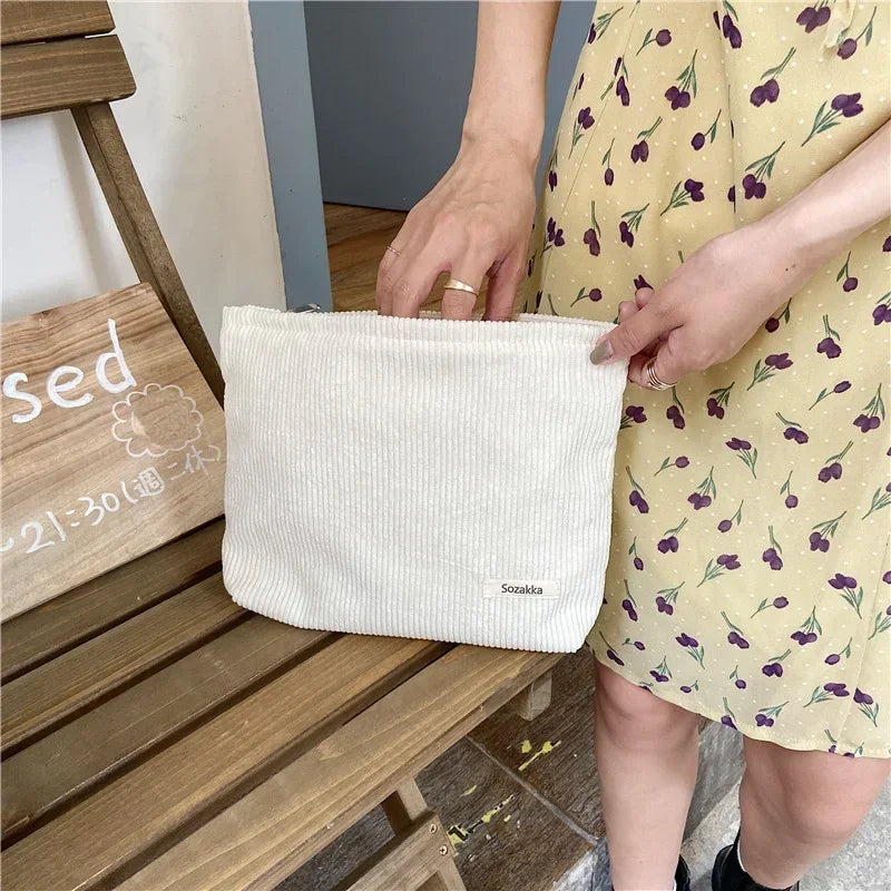 Kawaii Corduroy Floral Makeup Clutch Bag πΈβ¨ | Cute Cosmetic Organizer for Women ππ