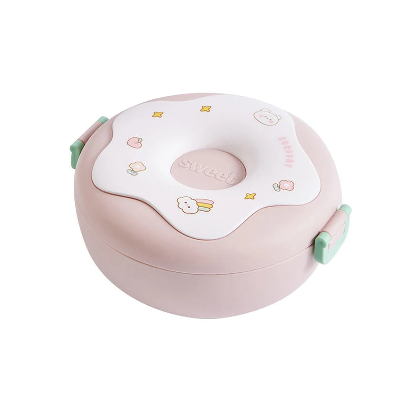 Kawaii Donut Cartoon Lunch Box π©β¨ - Leakproof Bento Box for Kids | 3-Compartment Snack Container with Fork & Spoon π₯π₯ | Perfect for School & Picnics!