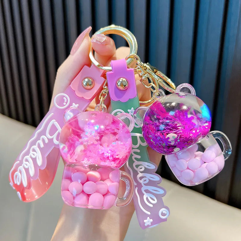 π±β¨Adorable Kitty Tea Cup Liquid Keychain ππ Floating Quicksand Joy! Perfect Pendant for Girls & Backpacks! ππ