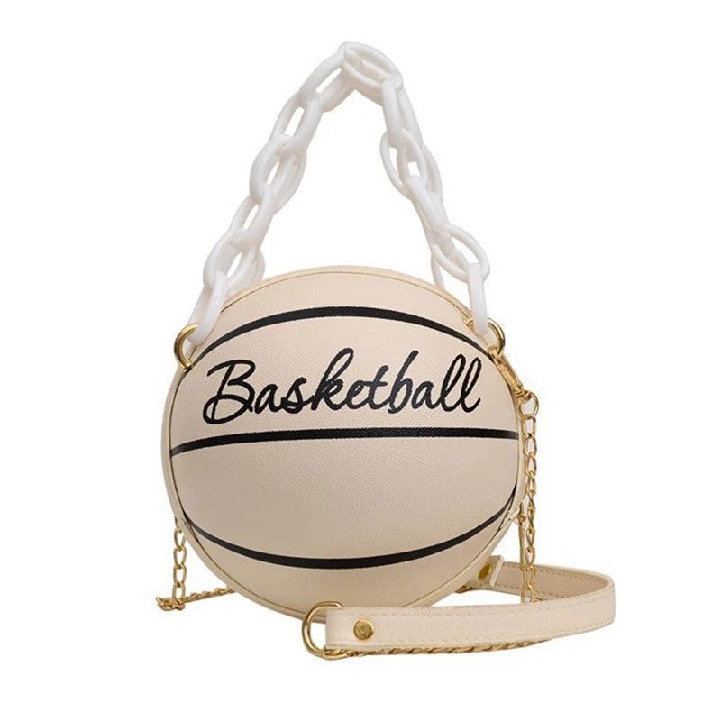 Kawaii Basketball Chic: PU Leather Chain Shoulder Bag ππβ¨ - Trendy Crossbody for Teens!